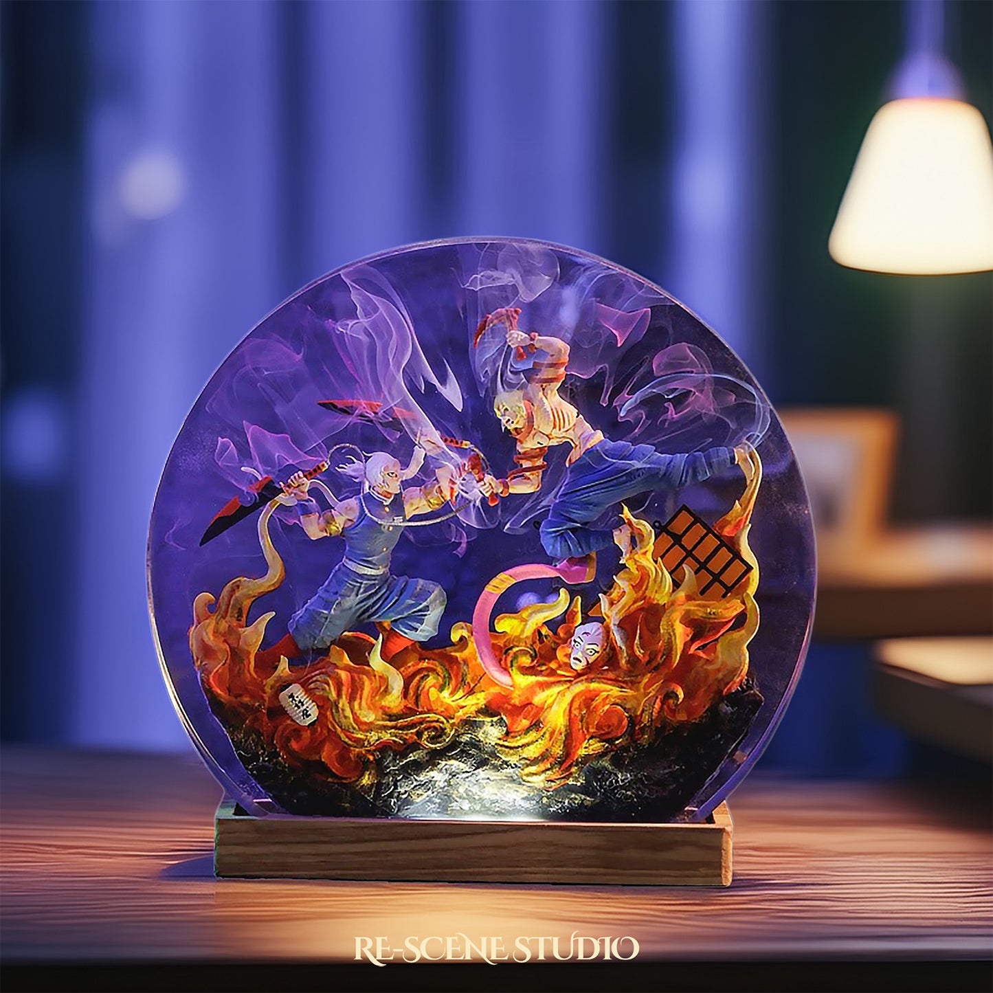 Tengen Uzui vs Gyutaro Resin Epoxy Lamp – Demon Slayer Multicolor / Size M: 13 x 12 (cm) – Handmade Resin Lamp by Rescene Studio | Rescene Studio