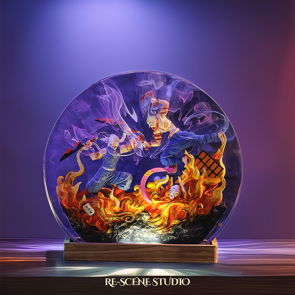 Tengen Uzui vs Gyutaro Resin Epoxy Lamp – Demon Slayer Multicolor / Size M: 13 x 12 (cm) – Handmade Epoxy Resin Lamp by Rescene Studio | Rescene Studio