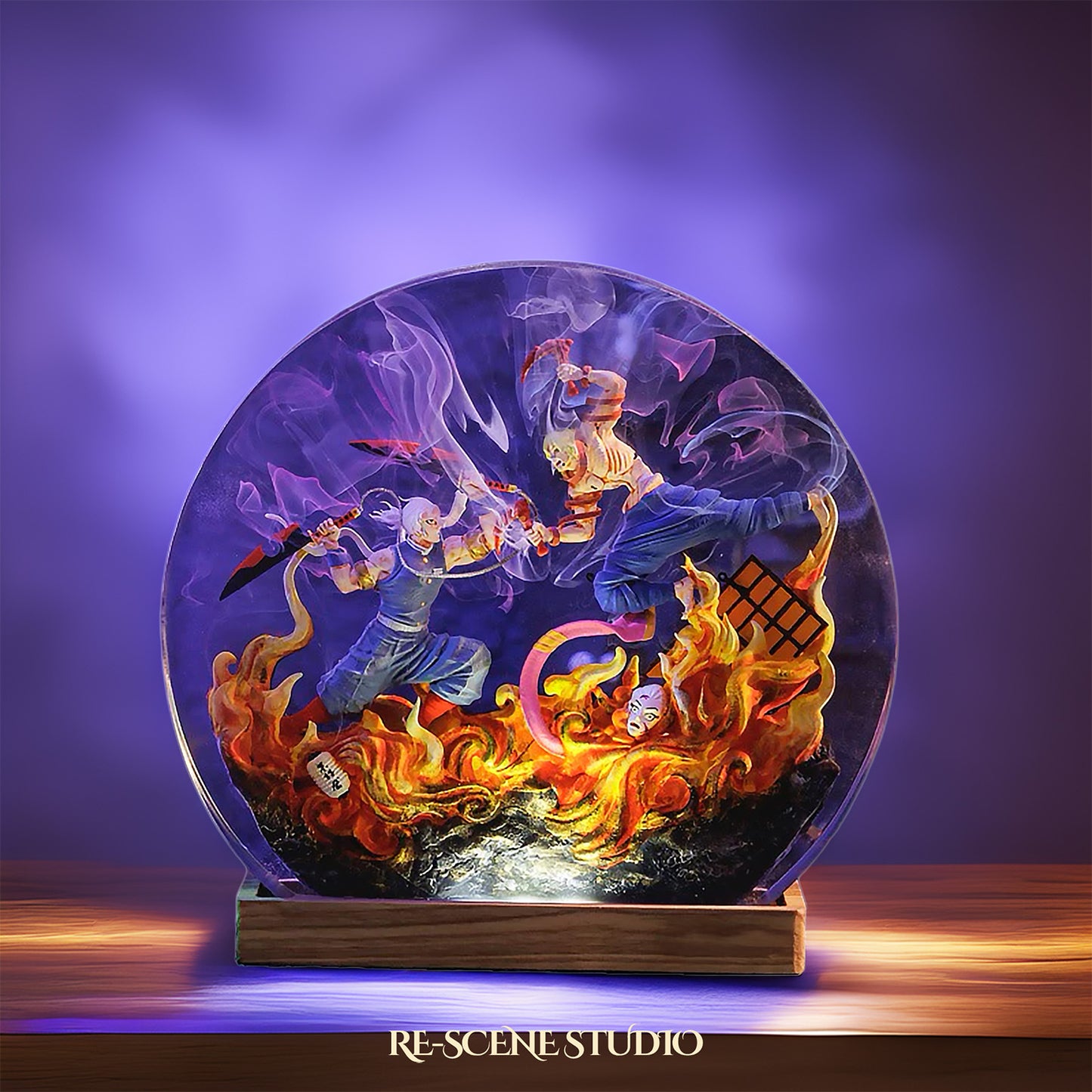 Tengen Uzui vs Gyutaro Resin Epoxy Lamp – Demon Slayer Multicolor / Size M: 13 x 12 (cm) – Handmade Resin Lamp by Rescene Studio | Rescene Studio