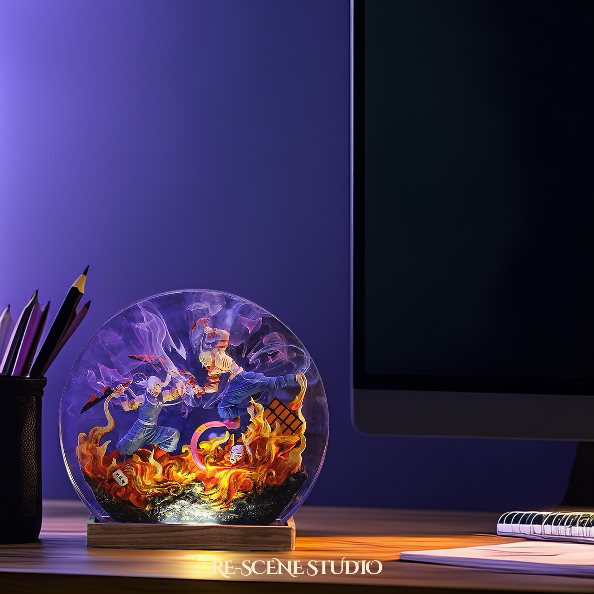 Tengen Uzui vs Gyutaro Resin Epoxy Lamp – Demon Slayer Multicolor / Size M: 13 x 12 (cm) – Handmade Epoxy Resin Lamp by Rescene Studio | Rescene Studio