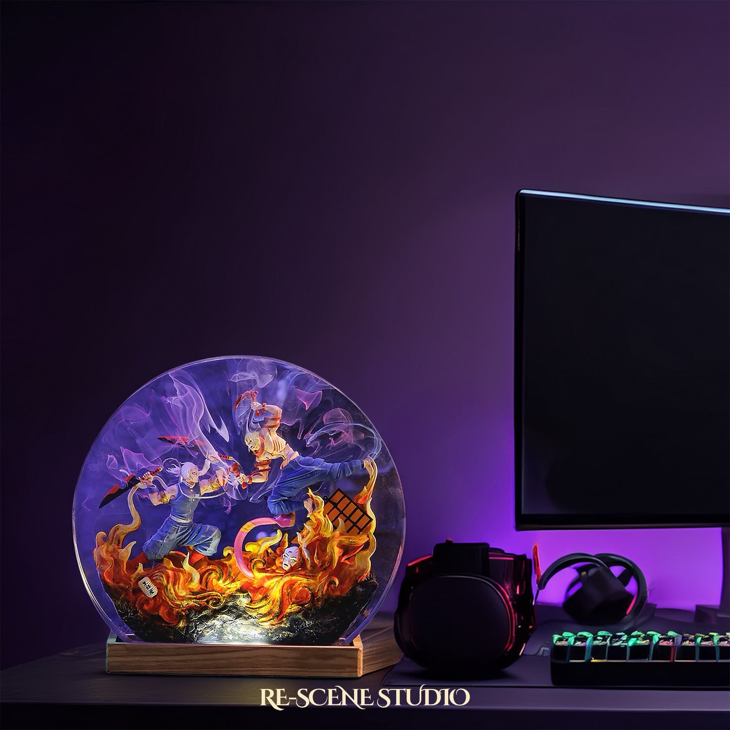 Tengen Uzui vs Gyutaro Resin Epoxy Lamp – Demon Slayer Multicolor / Size M: 13 x 12 (cm) – Handmade Resin Lamp by Rescene Studio | Rescene Studio