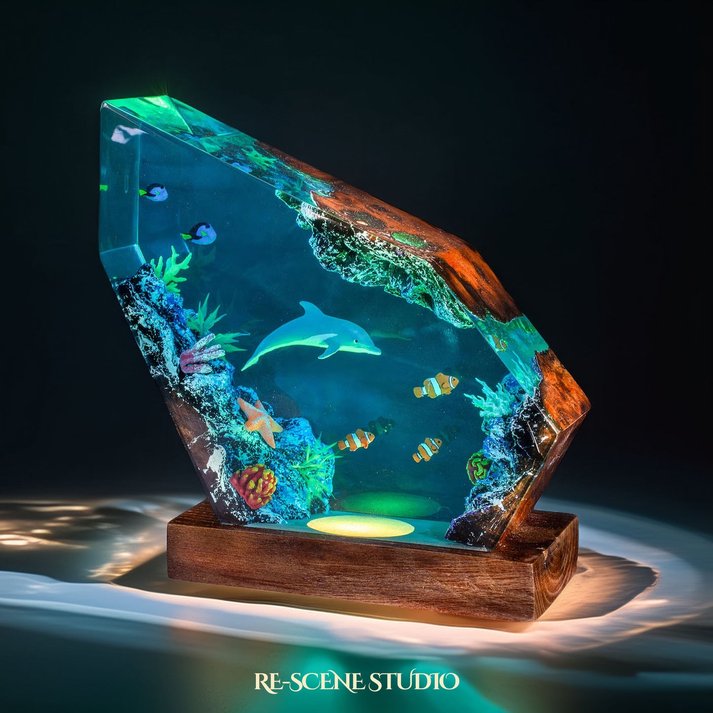 Dolphin and Clownfish Resin Lamp