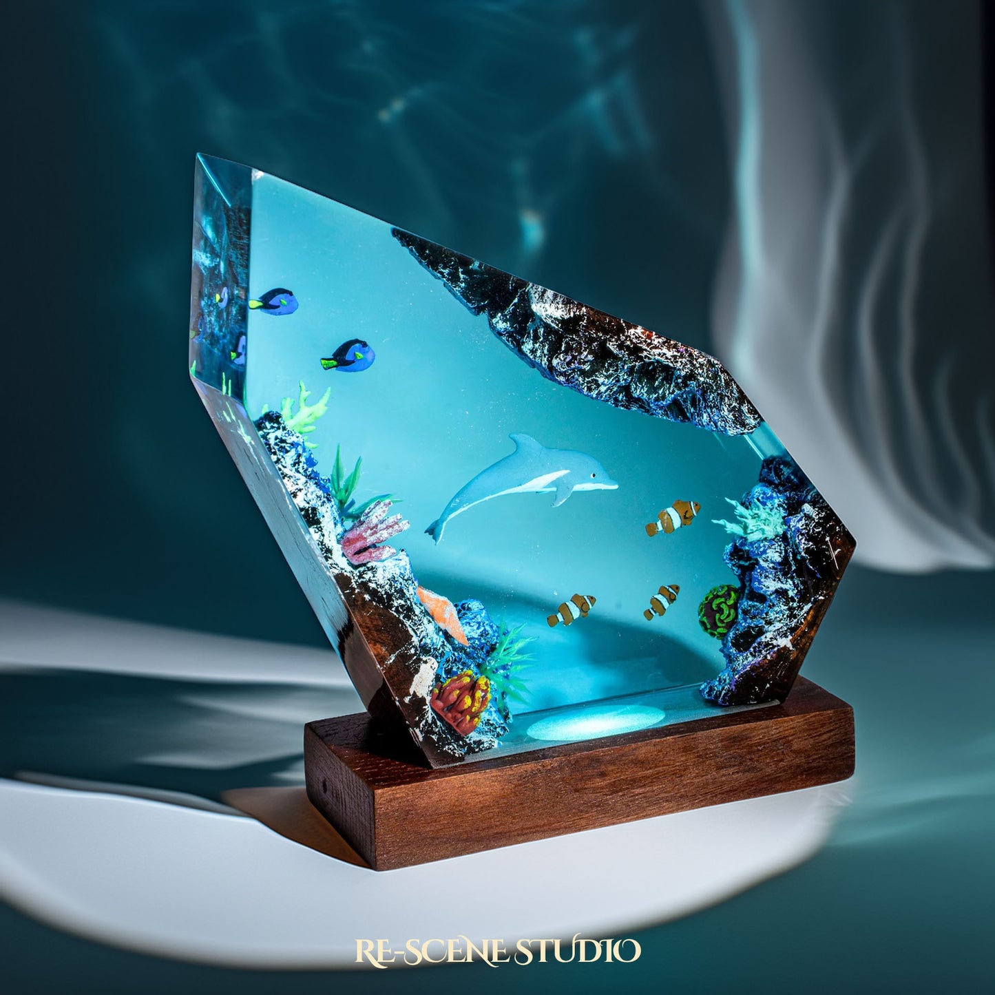 Dolphin and Clownfish Resin Lamp