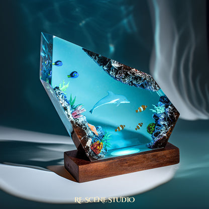 Dolphin and Clownfish Resin Lamp