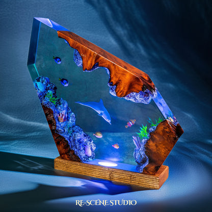 Dolphin and Clownfish Resin Lamp