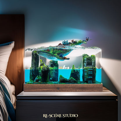 Whale Above Sunken City Resin Epoxy Lamp Multicolor / Size M: 6 x 6 x 12 (cm) – Handmade Resin Lamp by Rescene Studio | Rescene Studio