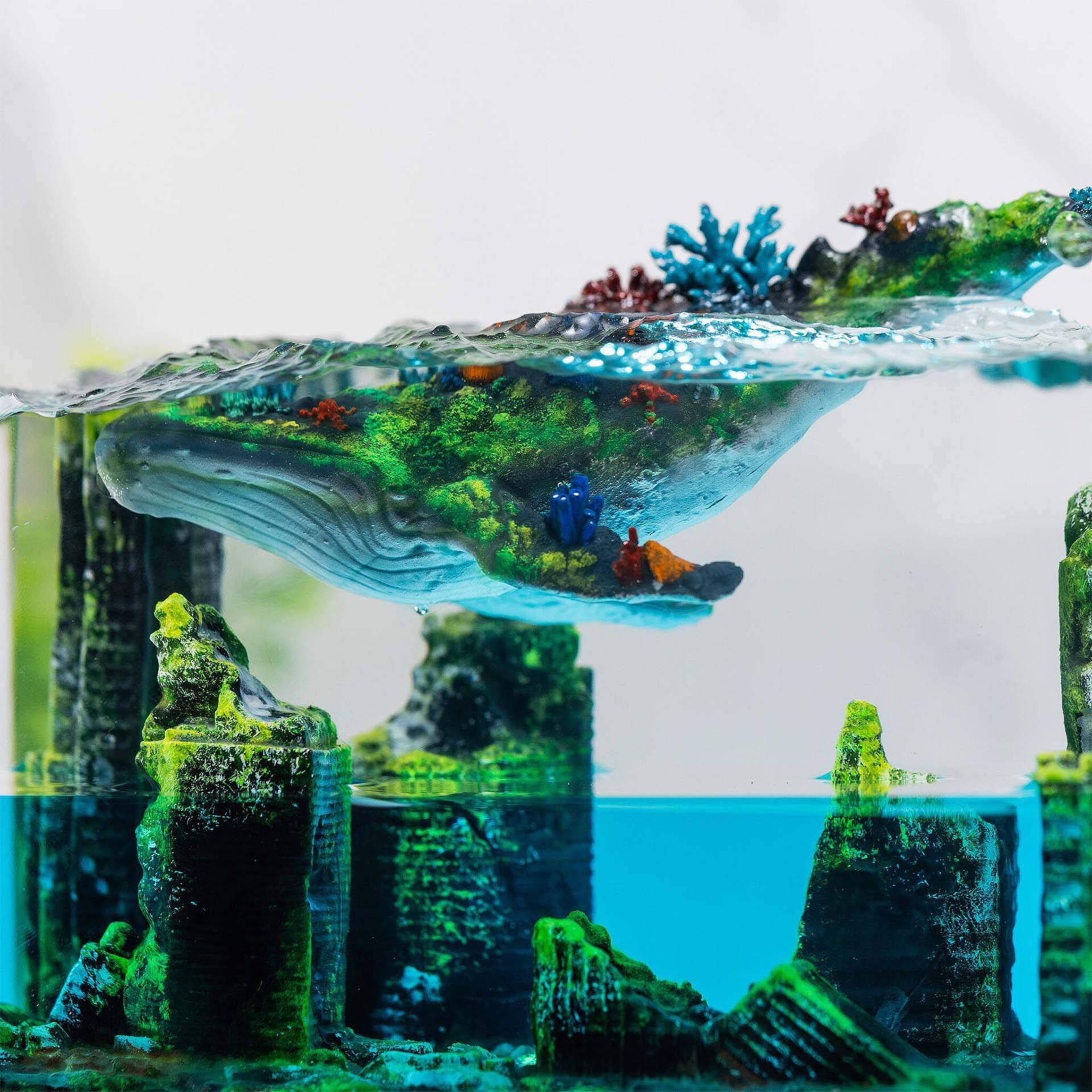 Whale Above Sunken City Resin Epoxy Lamp Multicolor / Size M: 6 x 6 x 12 (cm) – Handmade Epoxy Resin Lamp by Rescene Studio | Rescene Studio