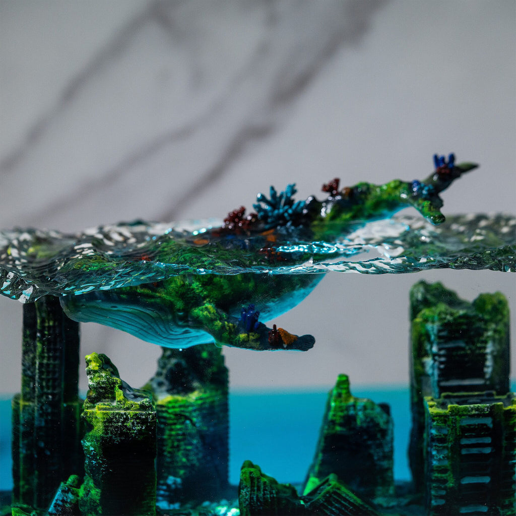 Whale Above Sunken City Resin Epoxy Lamp Multicolor / Size M: 6 x 6 x 12 (cm) – Handmade Epoxy Resin Lamp by Rescene Studio | Rescene Studio