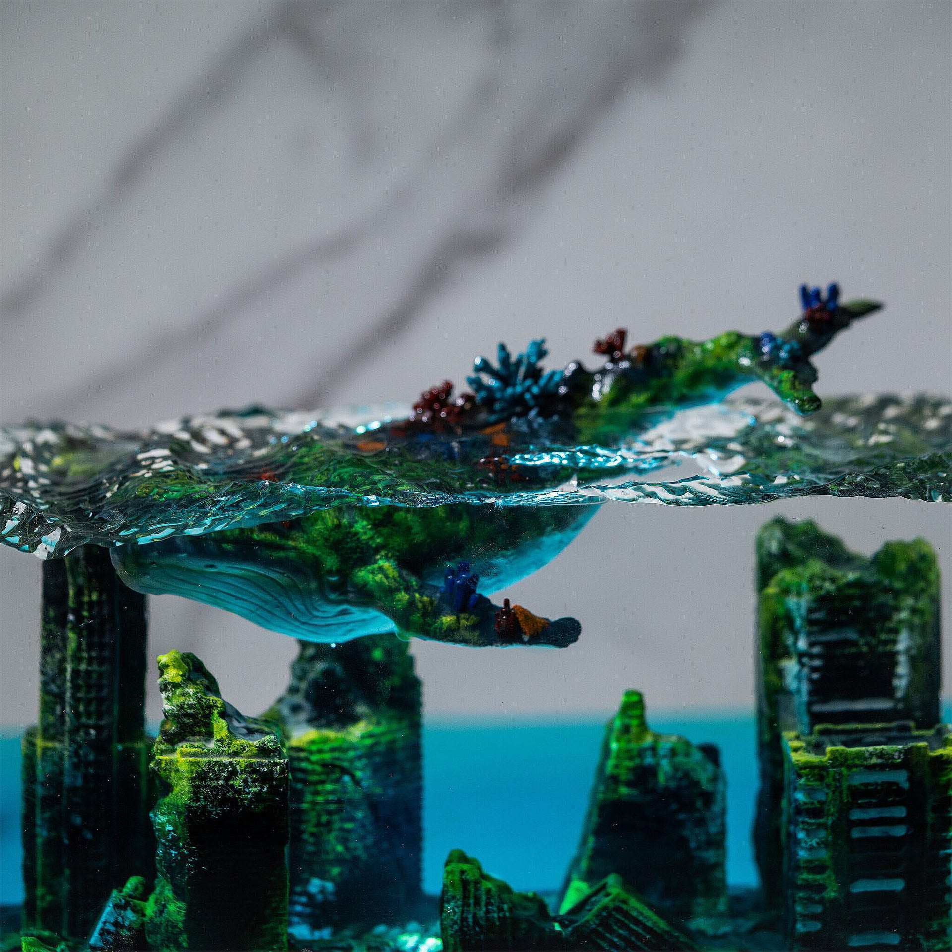 Whale Above Sunken City Resin Epoxy Lamp Multicolor / Size M: 6 x 6 x 12 (cm) – Handmade Epoxy Resin Lamp by Rescene Studio | Rescene Studio