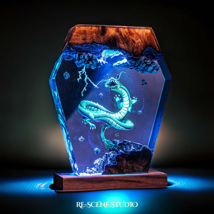 Shenron Resin Lamp — Closeup Detail | Original Epoxy Resin Sculpture with Built-in LED Glow