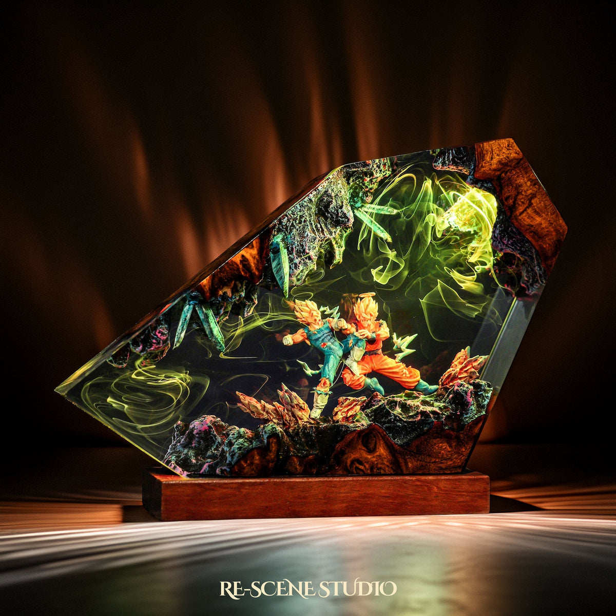 Goku vs Vegeta Resin Lamp V1 (Dragon Ball), hand-poured epoxy resin night light glowing in 16 RGB colors