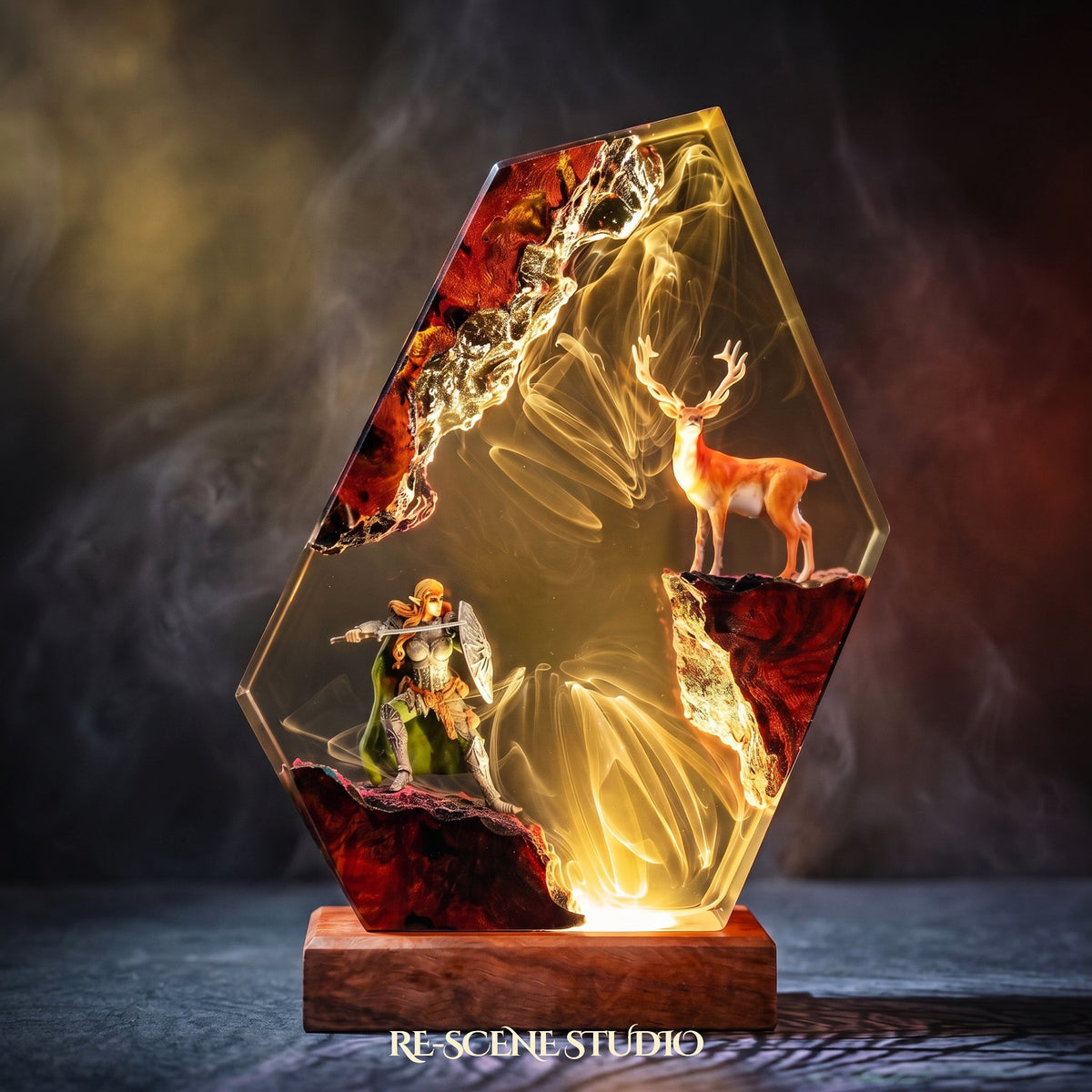 Elven Warrior and Stag Resin Lamp, resin art lamp