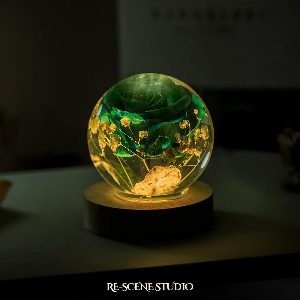 Eternal Blue Rose Globe Resin Lamp Multicolor / Size XL – Handmade Epoxy Resin Lamp by Rescene Studio | Rescene Studio