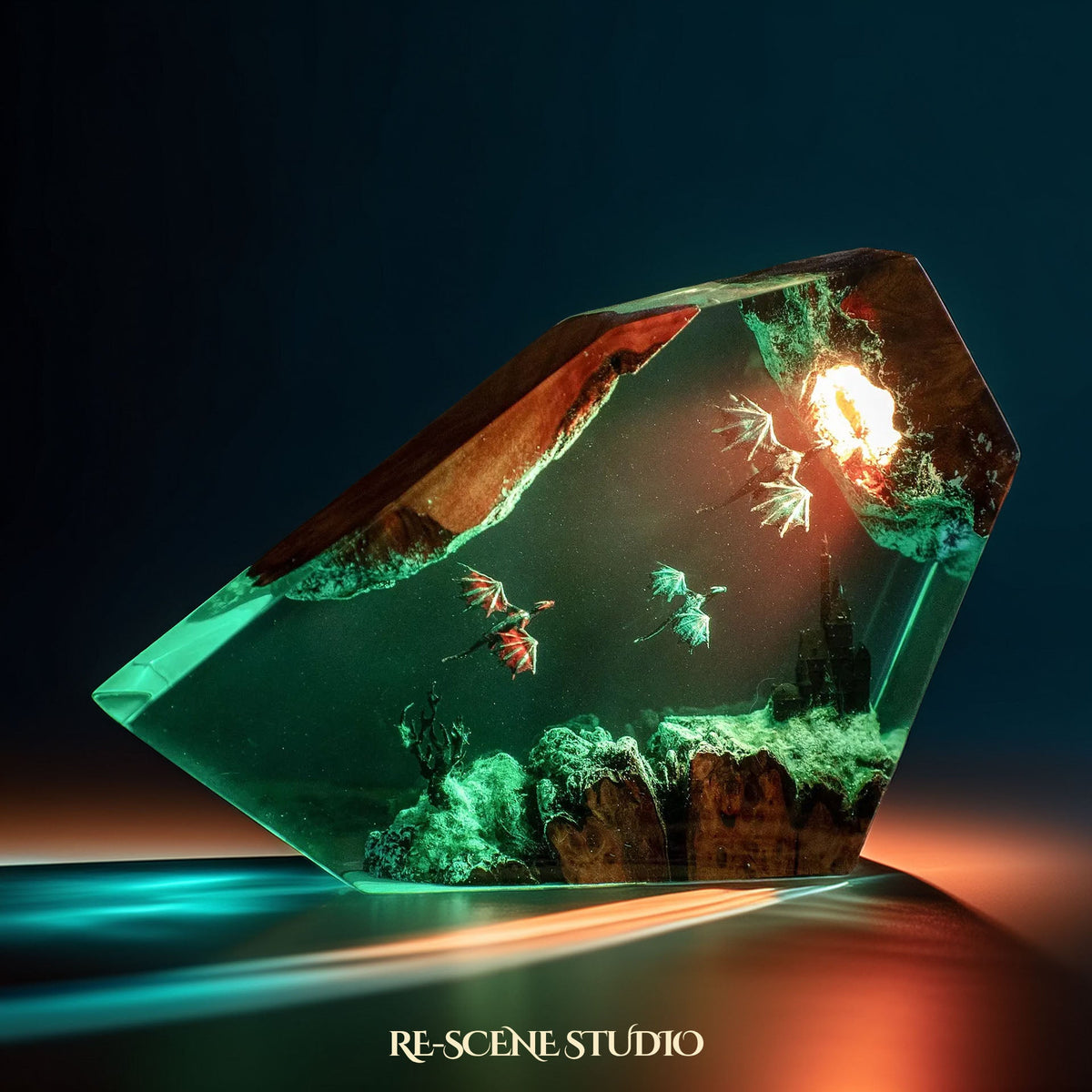 Fire Dragon & Ice Dragon Resin Lamp, handcrafted epoxy resin LED lamp