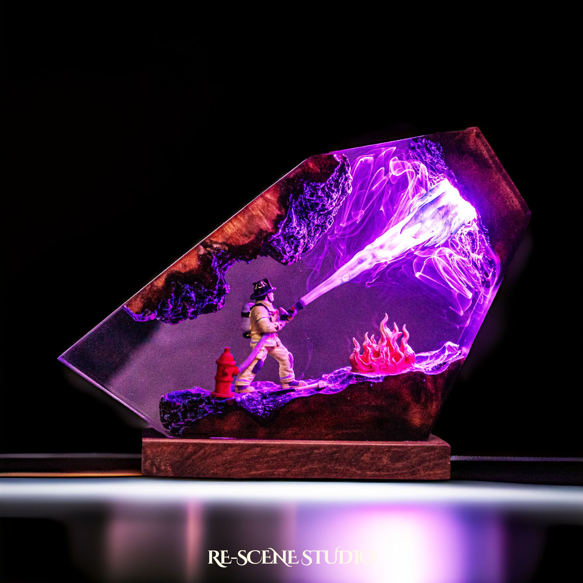 Fire Fighter Resin Lamp — Detailed Display | Premium 3D Resin Diorama with RGB Color-Changing Light