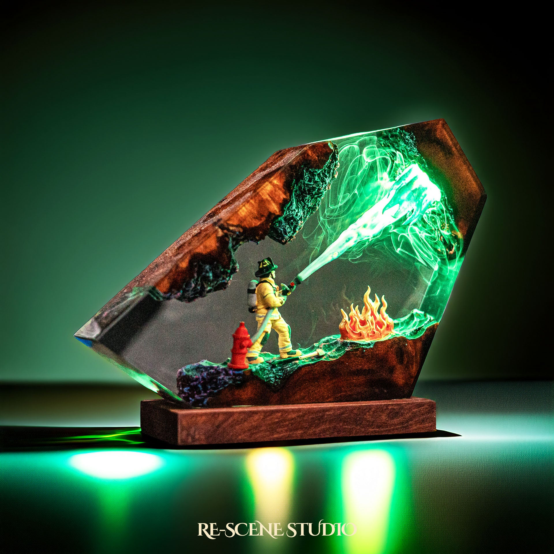 Fire Fighter Resin Lamp — Detailed Display | Premium 3D Resin Diorama with RGB Color-Changing Light