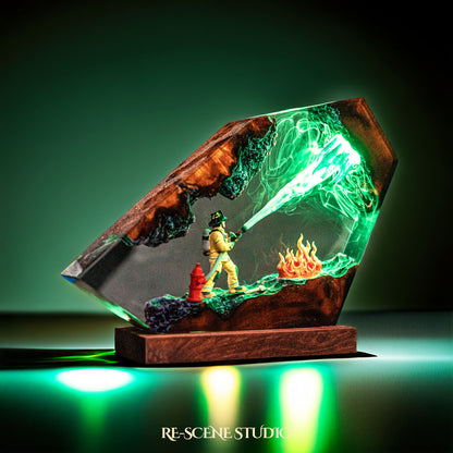 Fire Fighter Resin Lamp — Detailed Display | Premium 3D Resin Diorama with RGB Color-Changing Light