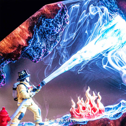 Fire Fighter Resin Lamp — Side Profile View | Handmade Pop-Culture Resin Art, Perfect Themed Gift