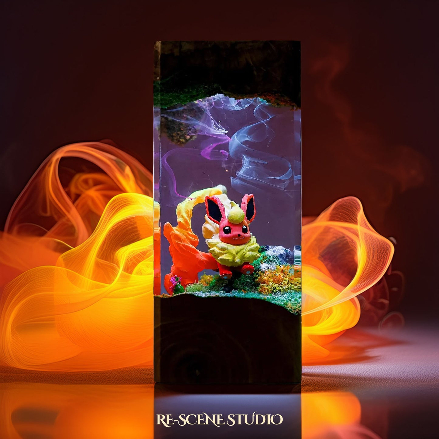 Flareon Blaze Terrain Resin Epoxy Lamp Multicolor / Size XL: 8.5 x 8.5 x 16 (cm) – Handmade Resin Lamp by Rescene Studio | Rescene Studio