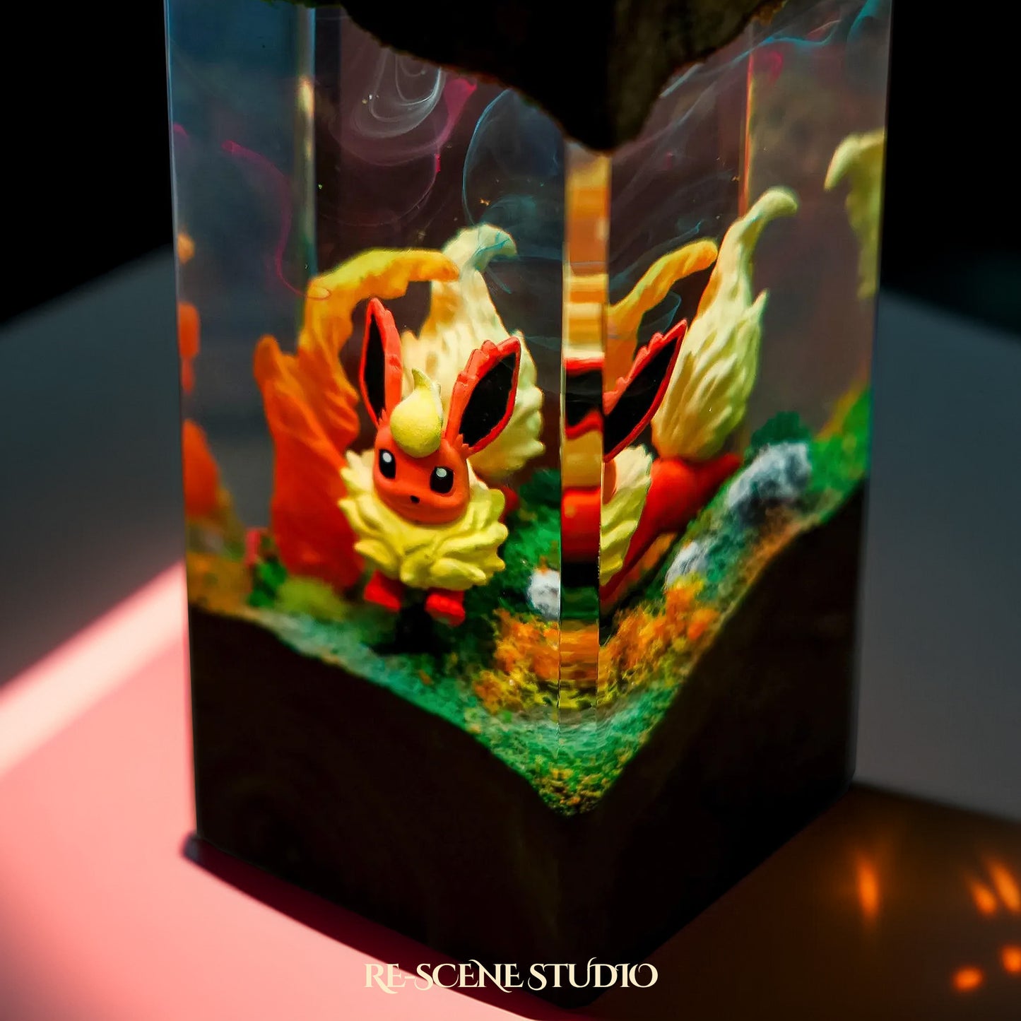 Flareon Blaze Terrain Resin Epoxy Lamp Multicolor / Size XL: 8.5 x 8.5 x 16 (cm) – Handmade Resin Lamp by Rescene Studio | Rescene Studio