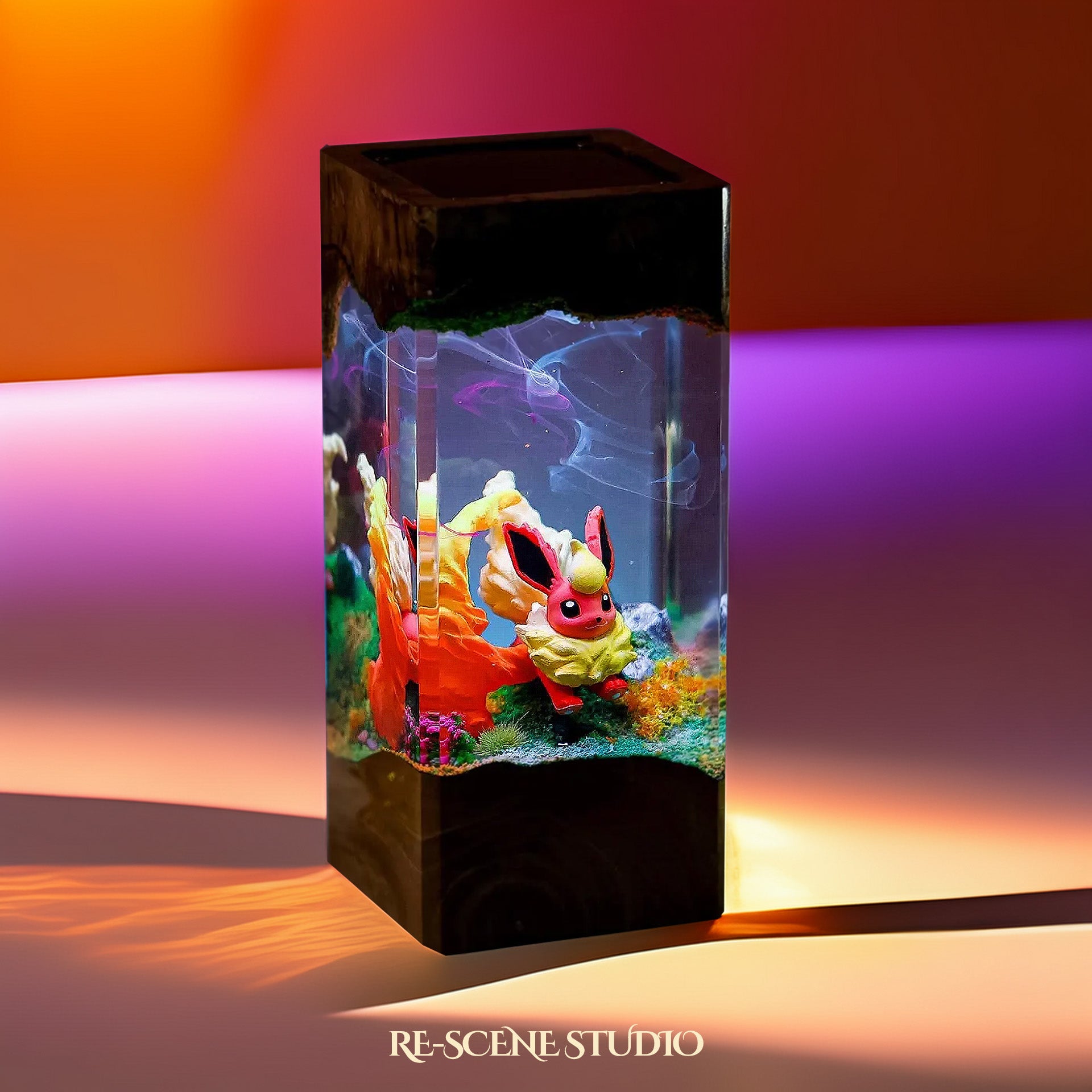 Flareon Blaze Terrain Resin Epoxy Lamp Multicolor / Size XL: 8.5 x 8.5 x 16 (cm) – Handmade Epoxy Resin Lamp by Rescene Studio | Rescene Studio