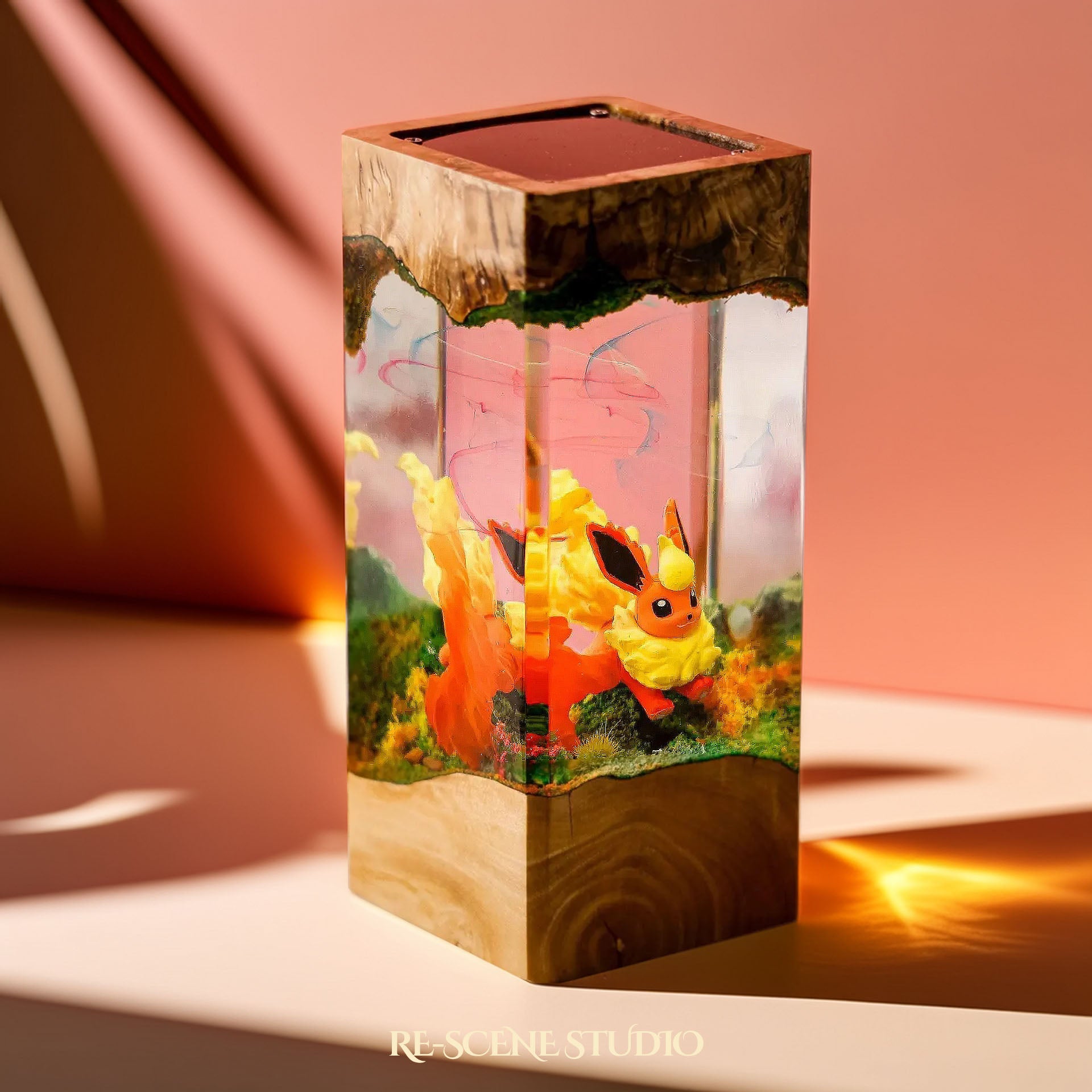 Flareon Blaze Terrain Resin Epoxy Lamp Multicolor / Size XL: 8.5 x 8.5 x 16 (cm) – Handmade Epoxy Resin Lamp by Rescene Studio | Rescene Studio