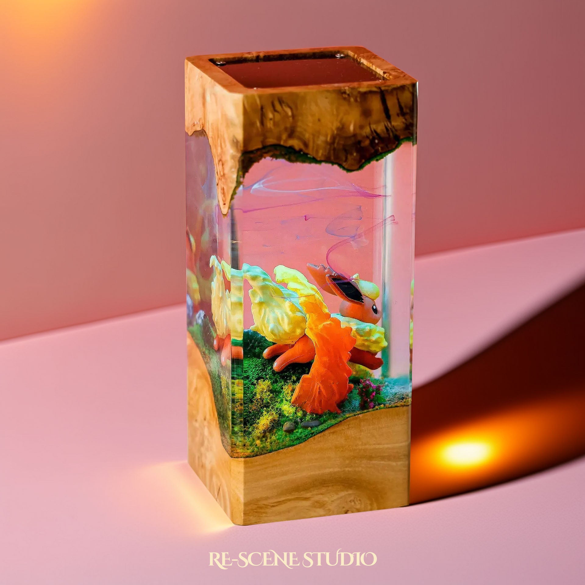 Flareon Blaze Terrain Resin Epoxy Lamp Multicolor / Size XL: 8.5 x 8.5 x 16 (cm) – Handmade Epoxy Resin Lamp by Rescene Studio | Rescene Studio