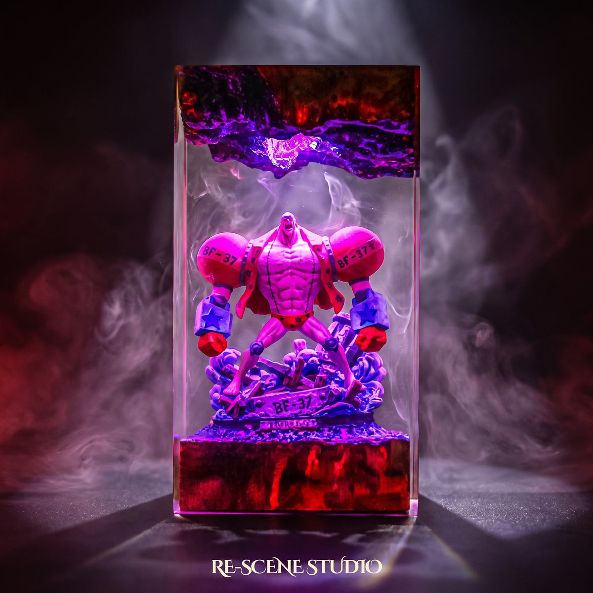 One Piece collectible: the Franky Resin Lamp, handmade on a wooden base