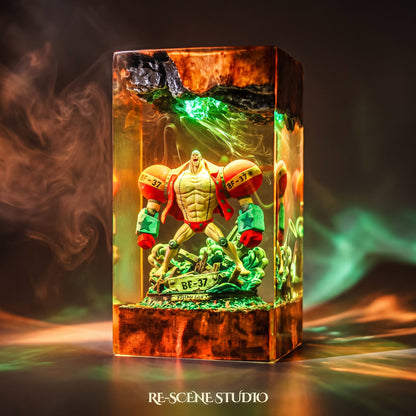 Franky Resin Lamp lit up in the dark, One Piece resin diorama lamp for desk or shelf