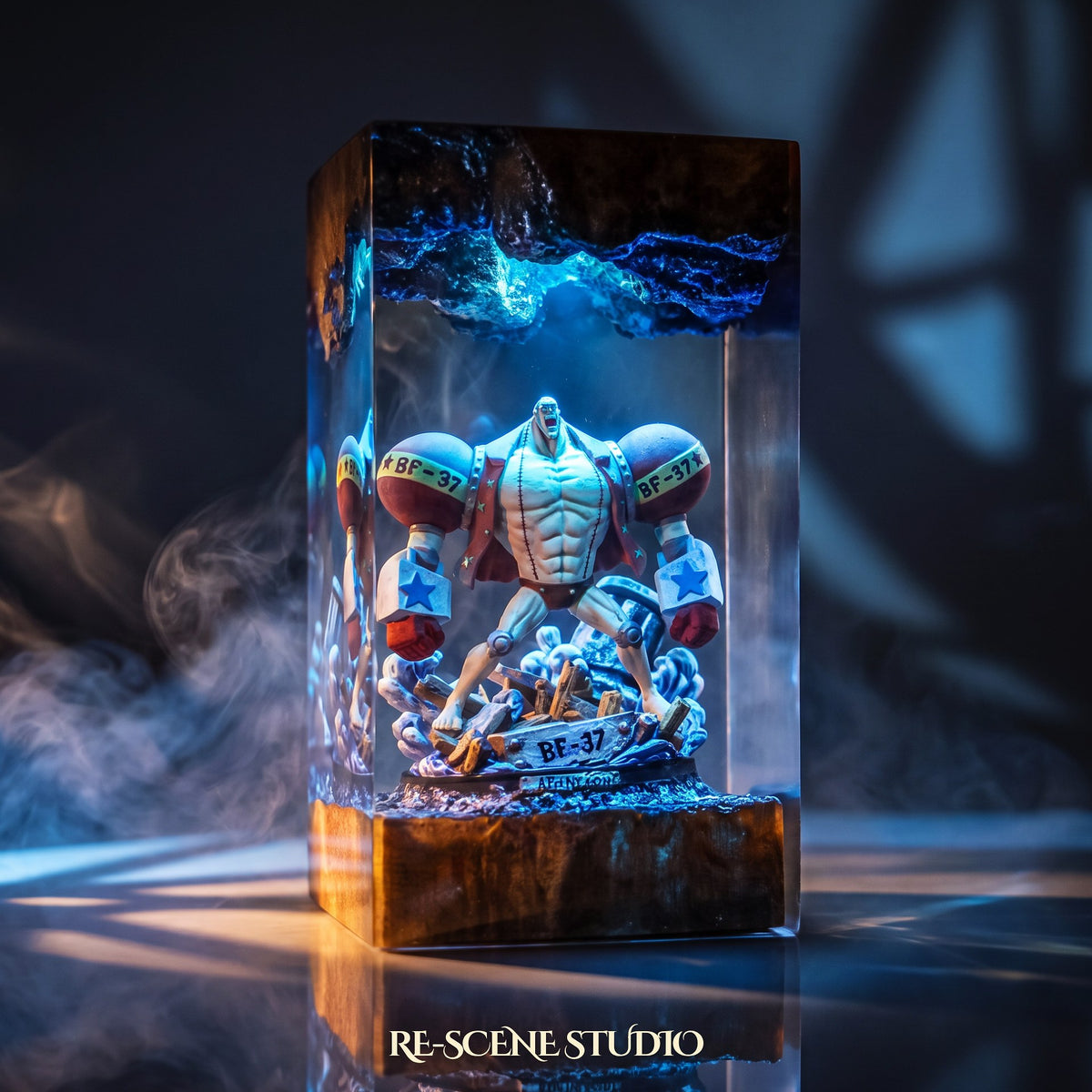 Glowing Franky Resin Lamp: One Piece fan decor sealed in crystal-clear epoxy resin