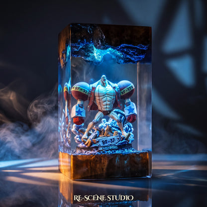 Glowing Franky Resin Lamp: One Piece fan decor sealed in crystal-clear epoxy resin