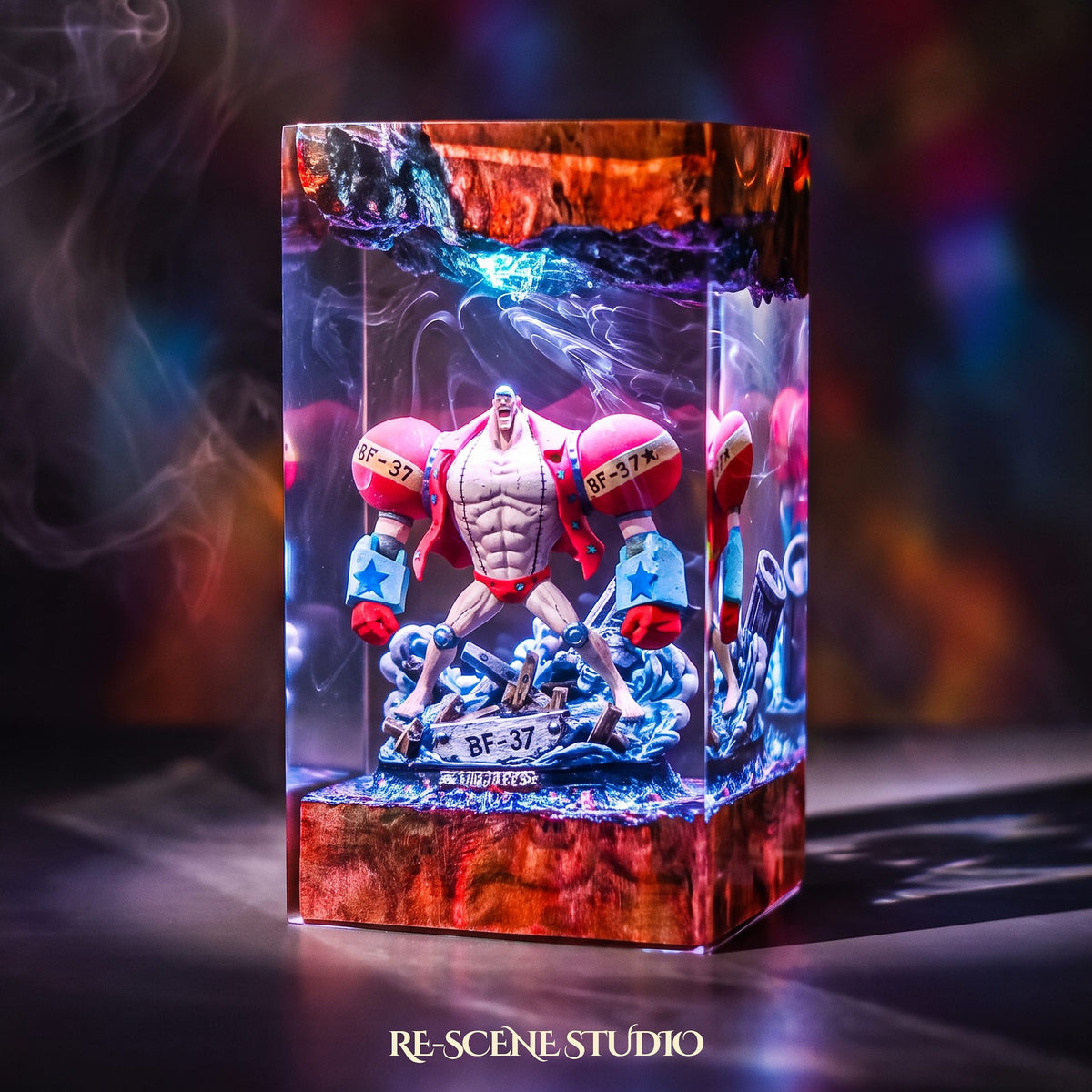 Franky Resin Lamp from another angle, handmade One Piece LED resin lamp