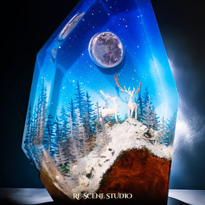 Deer on Snowy Mountain Resin Lamp Multicolor / Size M: 8 x 12 (cm) – Handmade Resin Lamp by Rescene Studio | Rescene Studio