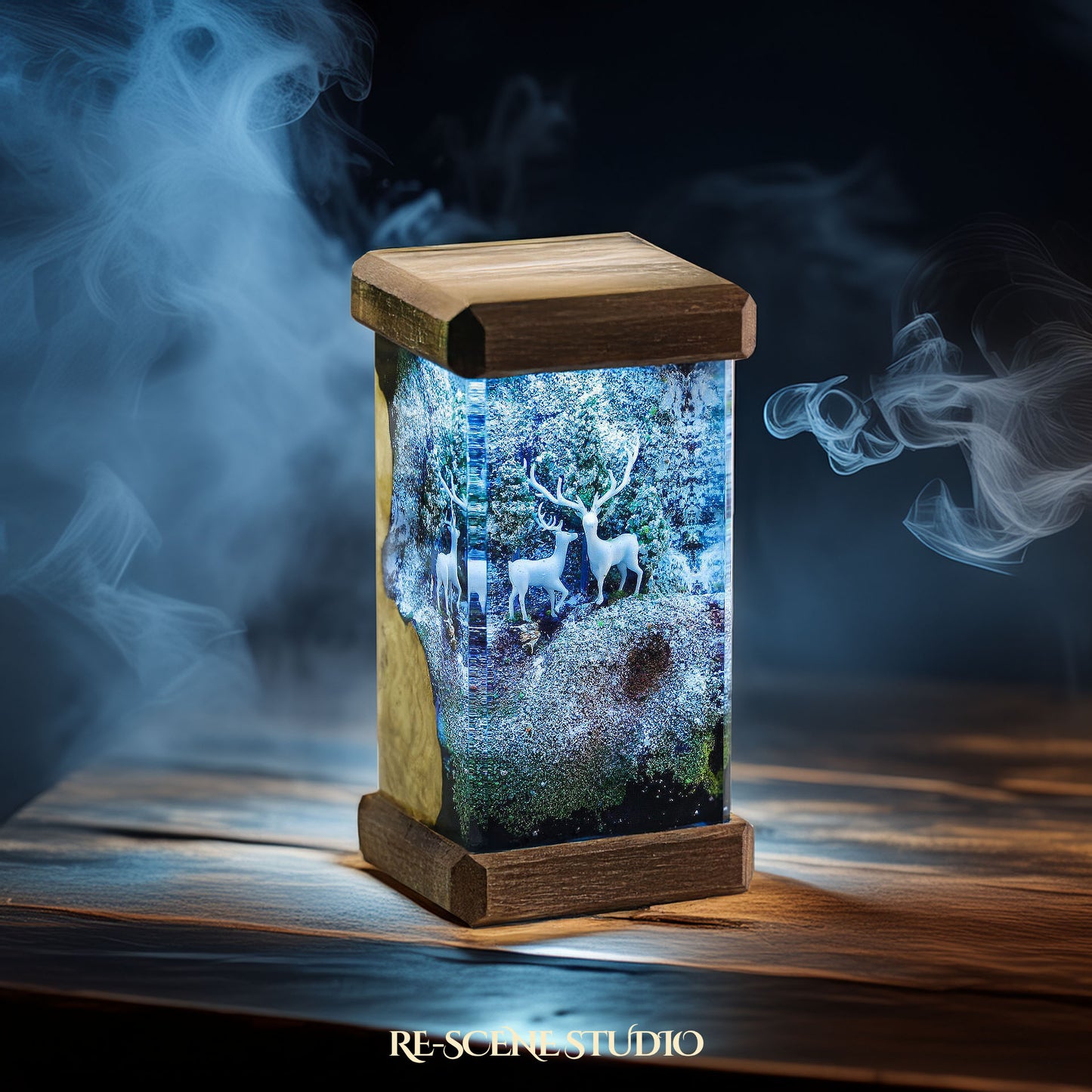 Winter Deer Forest Resin Epoxy Lamp Multicolor / Size M: 6 x 6 x 12 (cm) – Handmade Resin Lamp by Rescene Studio | Rescene Studio