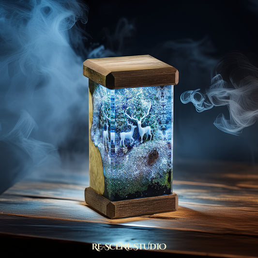 Winter Deer Forest Resin Epoxy Lamp Multicolor / Size M: 6 x 6 x 12 (cm) – Handmade Resin Lamp by Rescene Studio | Rescene Studio