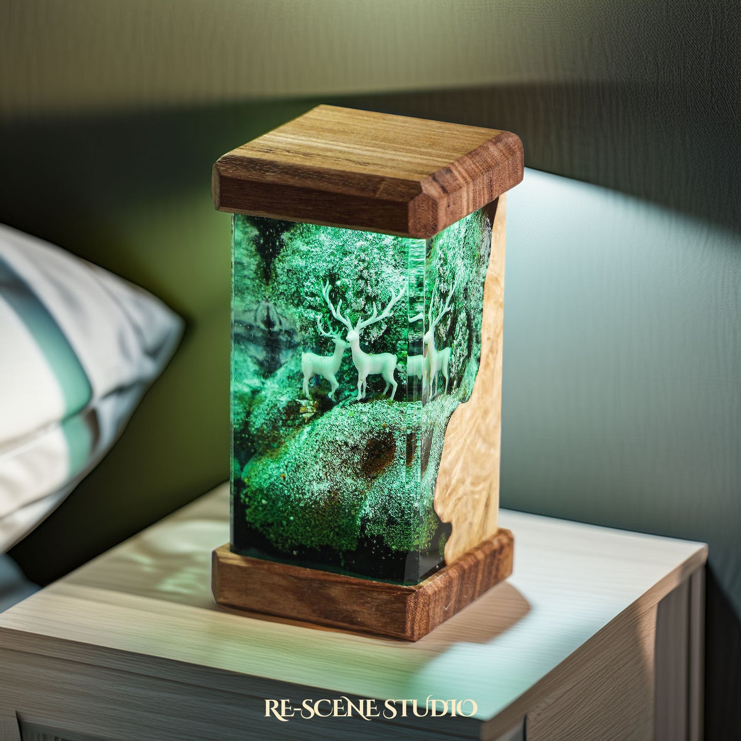 Winter Deer Forest Resin Epoxy Lamp Multicolor / Size M: 6 x 6 x 12 (cm) – Handmade Resin Lamp by Rescene Studio | Rescene Studio