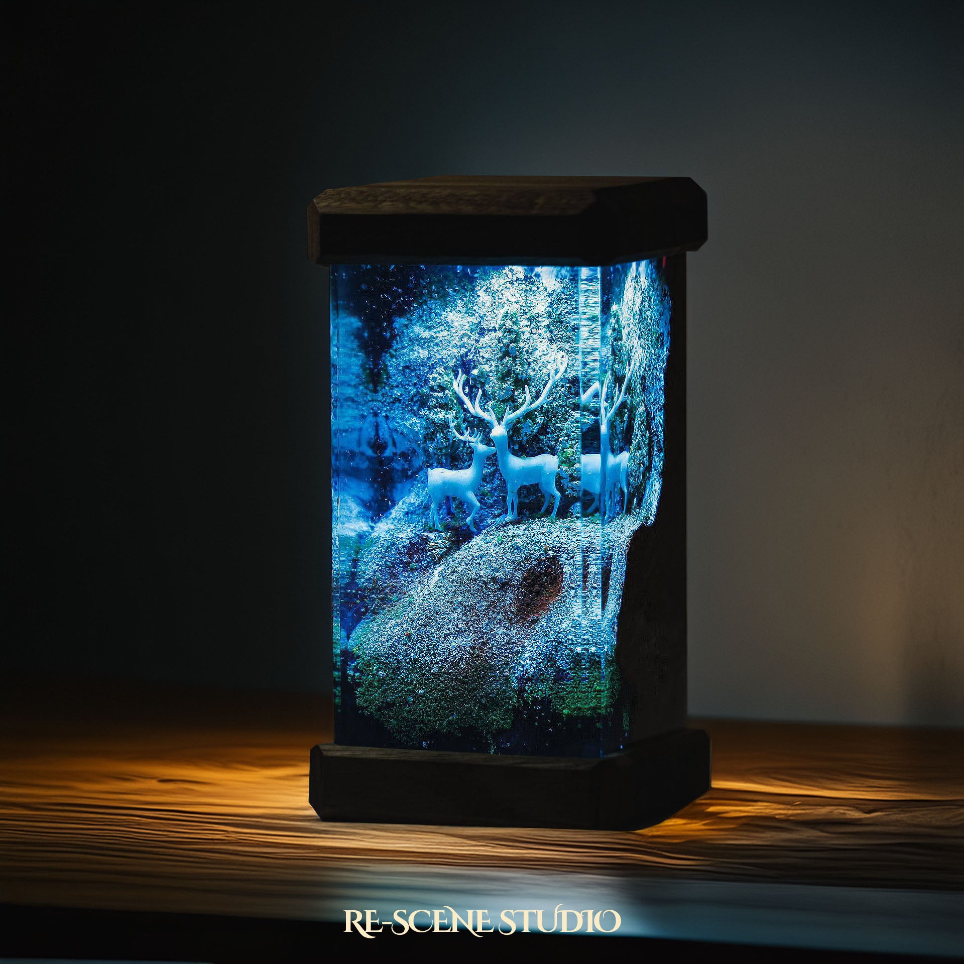 Winter Deer Forest Resin Epoxy Lamp Multicolor / Size M: 6 x 6 x 12 (cm) – Handmade Epoxy Resin Lamp by Rescene Studio | Rescene Studio