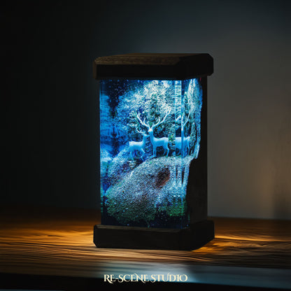 Winter Deer Forest Resin Epoxy Lamp Multicolor / Size M: 6 x 6 x 12 (cm) – Handmade Resin Lamp by Rescene Studio | Rescene Studio