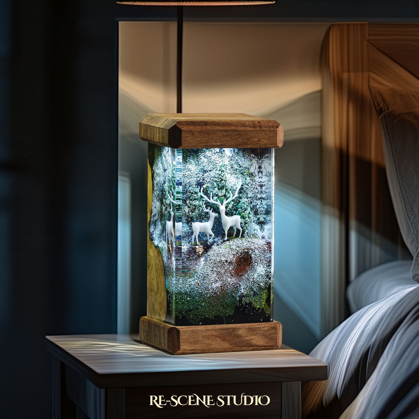 Winter Deer Forest Resin Epoxy Lamp Multicolor / Size M: 6 x 6 x 12 (cm) – Handmade Resin Lamp by Rescene Studio | Rescene Studio