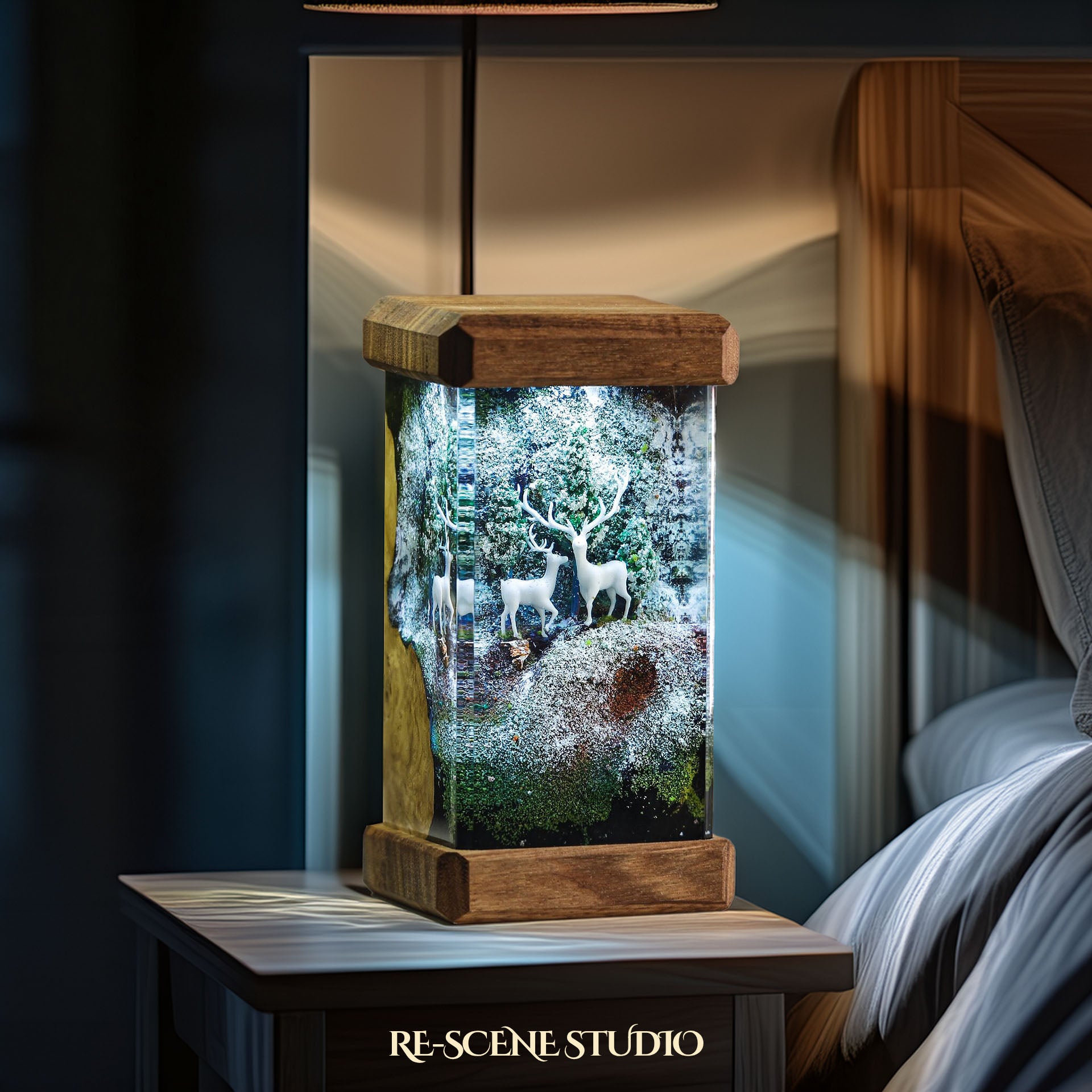 Winter Deer Forest Resin Epoxy Lamp Multicolor / Size M: 6 x 6 x 12 (cm) – Handmade Epoxy Resin Lamp by Rescene Studio | Rescene Studio