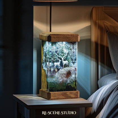 Winter Deer Forest Resin Epoxy Lamp Multicolor / Size M: 6 x 6 x 12 (cm) – Handmade Resin Lamp by Rescene Studio | Rescene Studio