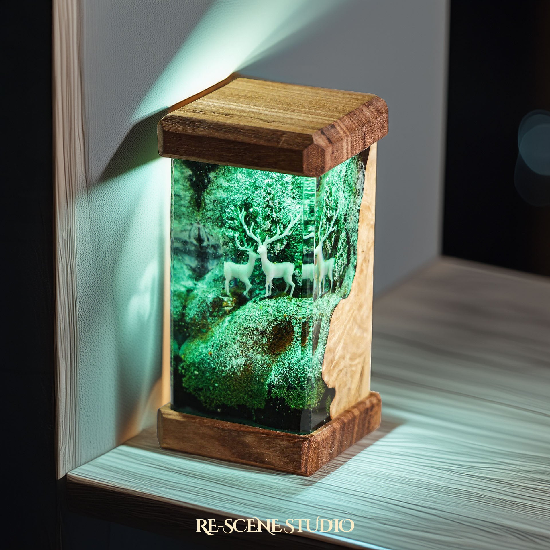 Winter Deer Forest Resin Epoxy Lamp Multicolor / Size M: 6 x 6 x 12 (cm) – Handmade Epoxy Resin Lamp by Rescene Studio | Rescene Studio