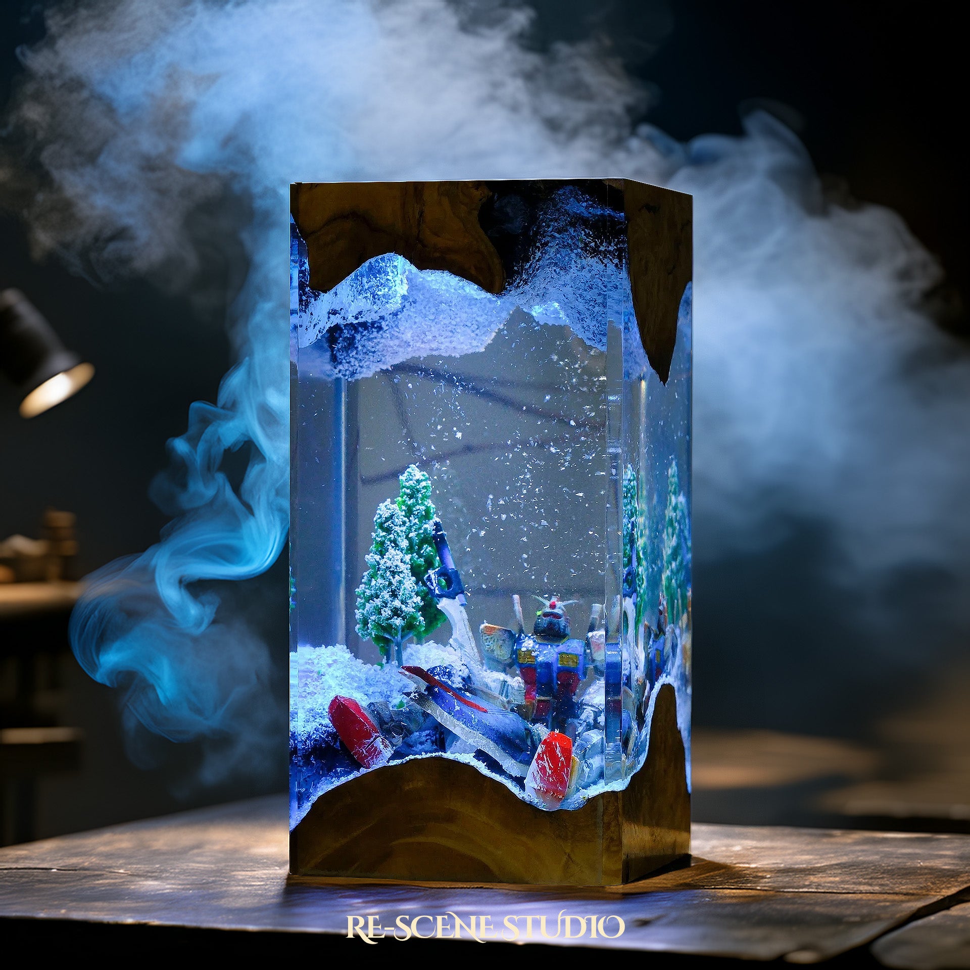 Gundam Snowfield Resin Epoxy Lamp Multicolor / Size XL: 8.5 x 8.5 x 16 (cm) – Handmade Epoxy Resin Lamp by Rescene Studio | Rescene Studio