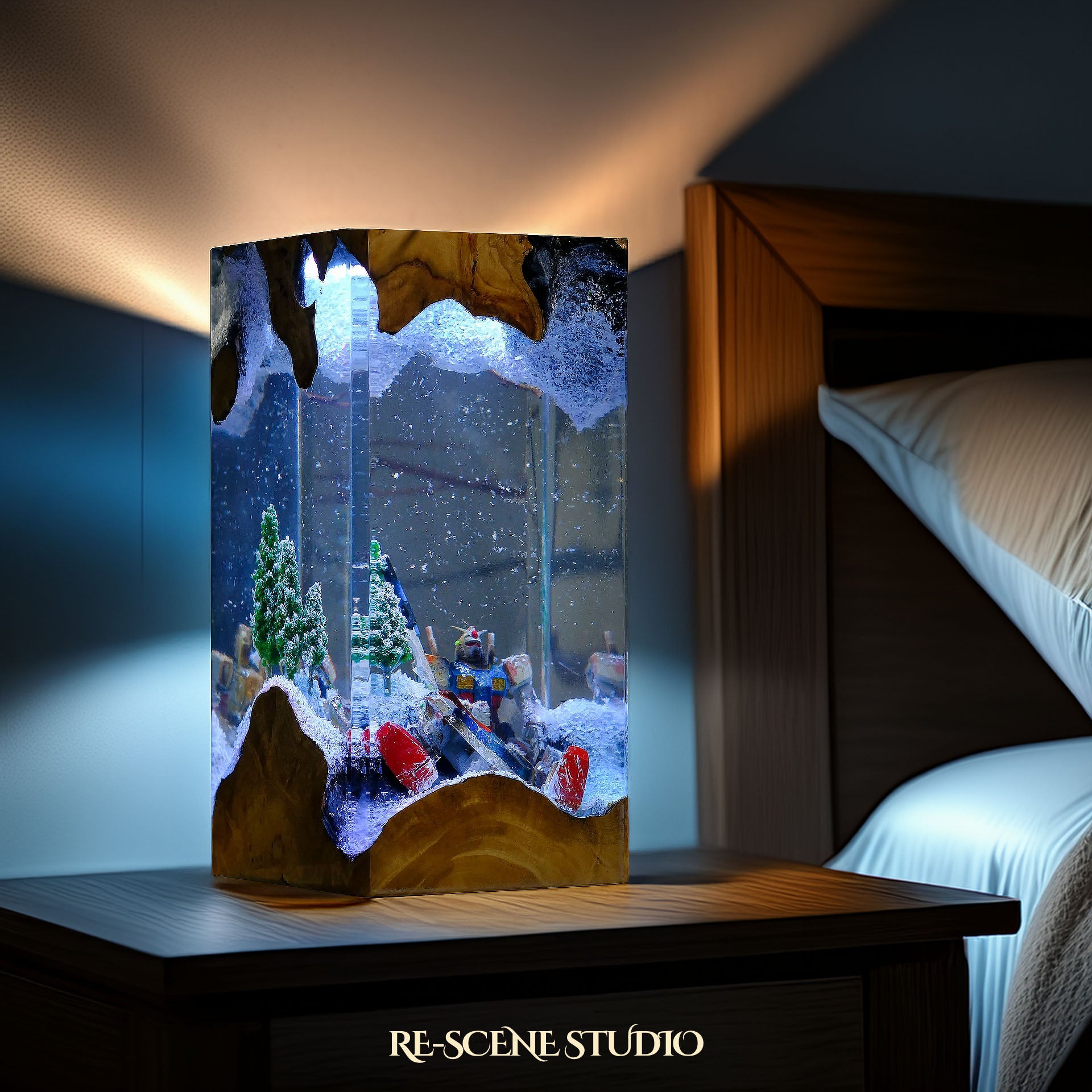 Gundam Snowfield Resin Epoxy Lamp Multicolor / Size XL: 8.5 x 8.5 x 16 (cm) – Handmade Epoxy Resin Lamp by Rescene Studio | Rescene Studio