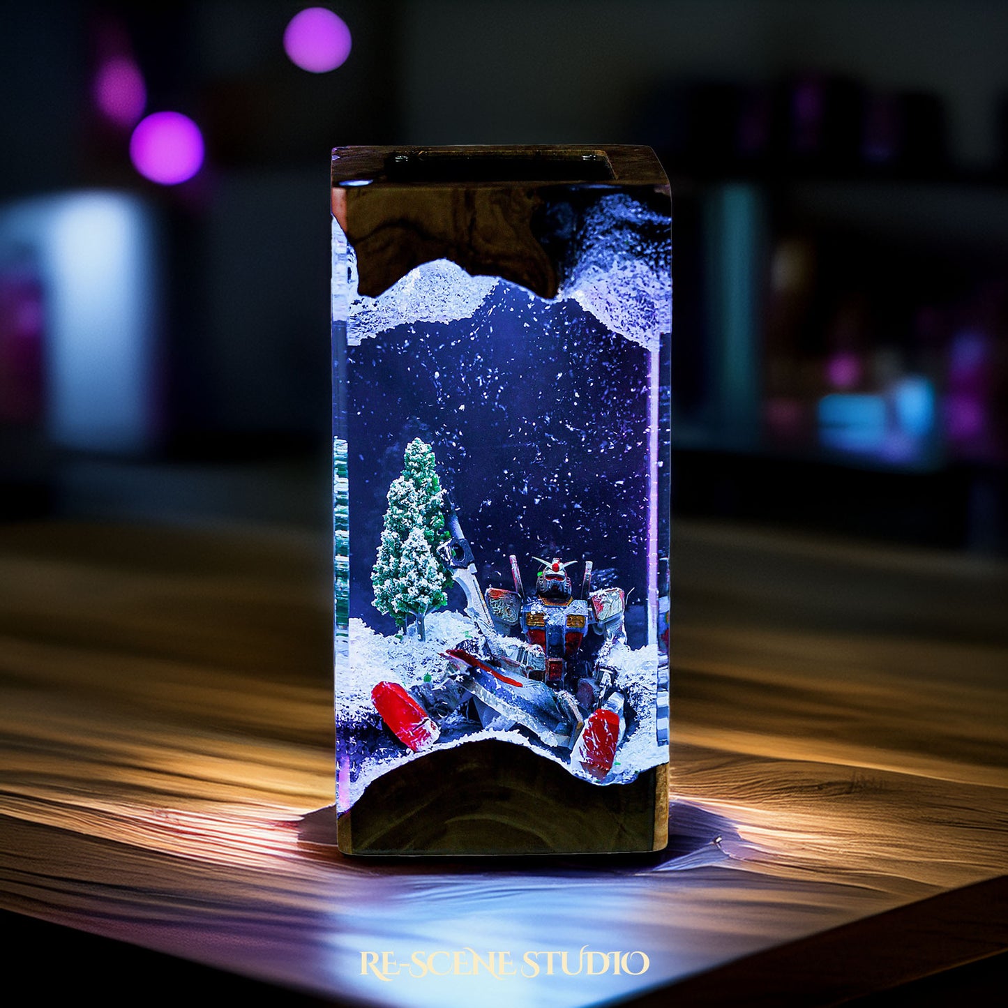 Gundam Snowfield Resin Epoxy Lamp Multicolor / Size XL: 8.5 x 8.5 x 16 (cm) – Handmade Resin Lamp by Rescene Studio | Rescene Studio