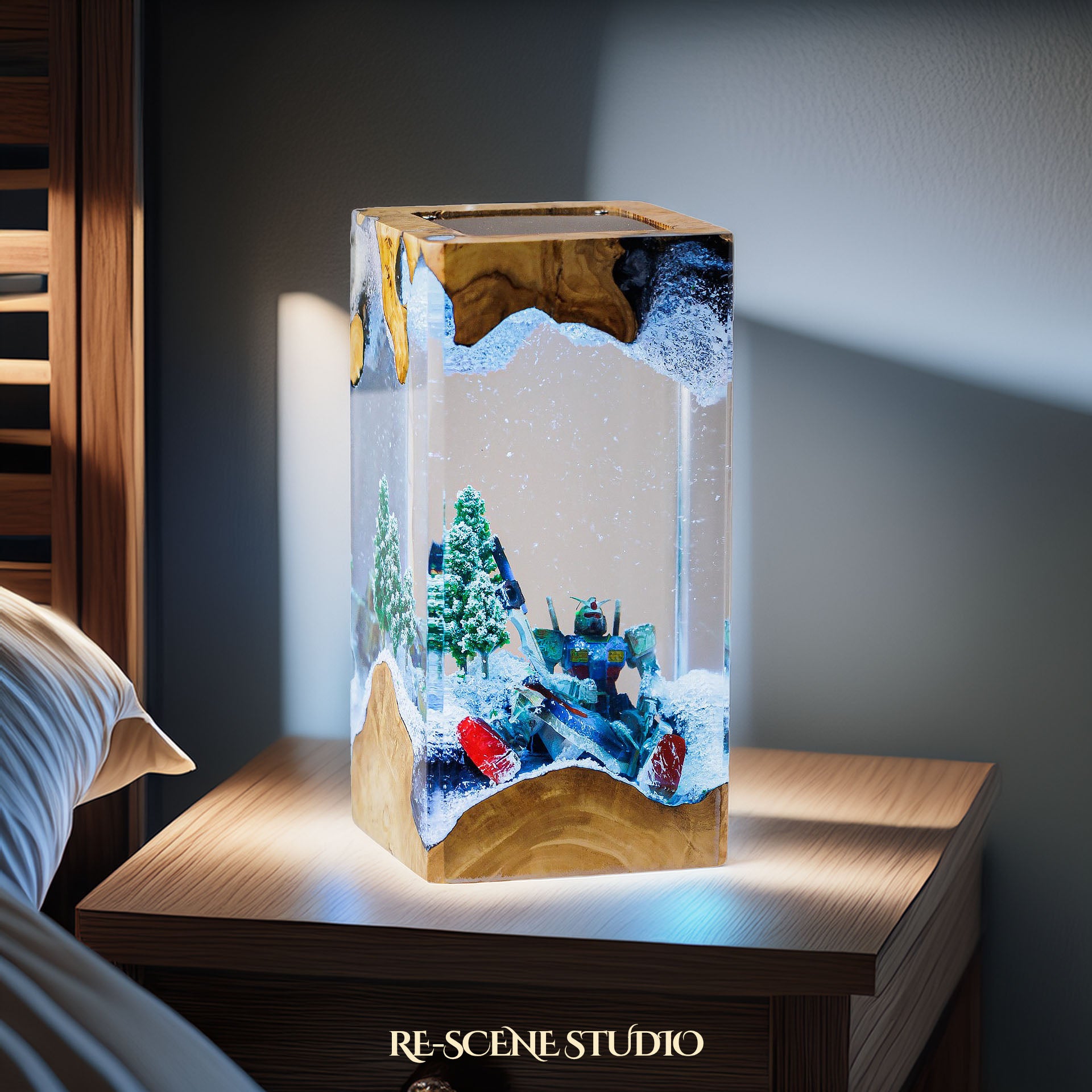 Gundam Snowfield Resin Epoxy Lamp Multicolor / Size XL: 8.5 x 8.5 x 16 (cm) – Handmade Epoxy Resin Lamp by Rescene Studio | Rescene Studio