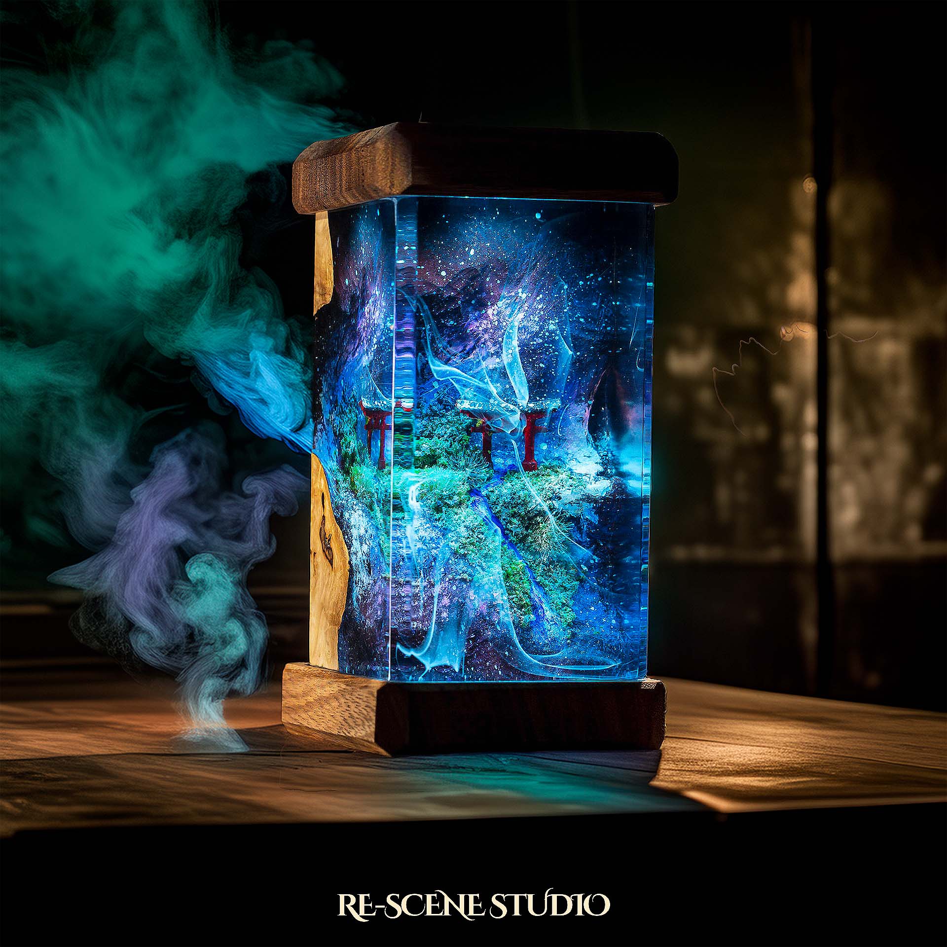 Torii Gate Galaxy Resin Epoxy Lamp Size M: 6 x 6 x 12 (cm) / Multicolor – Handmade Epoxy Resin Lamp by Rescene Studio | Rescene Studio