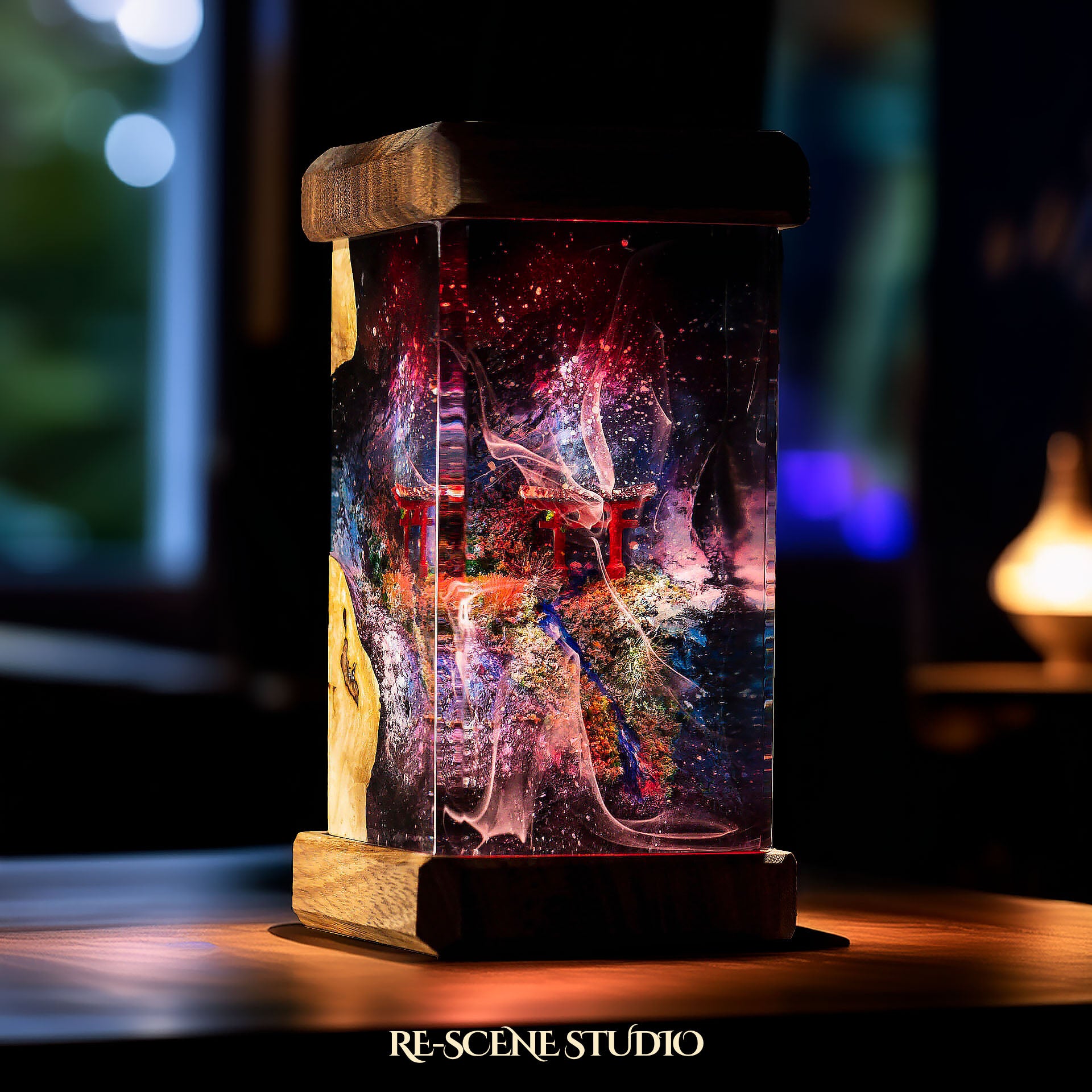 Torii Gate Galaxy Resin Epoxy Lamp — Handcrafted Resin Gift