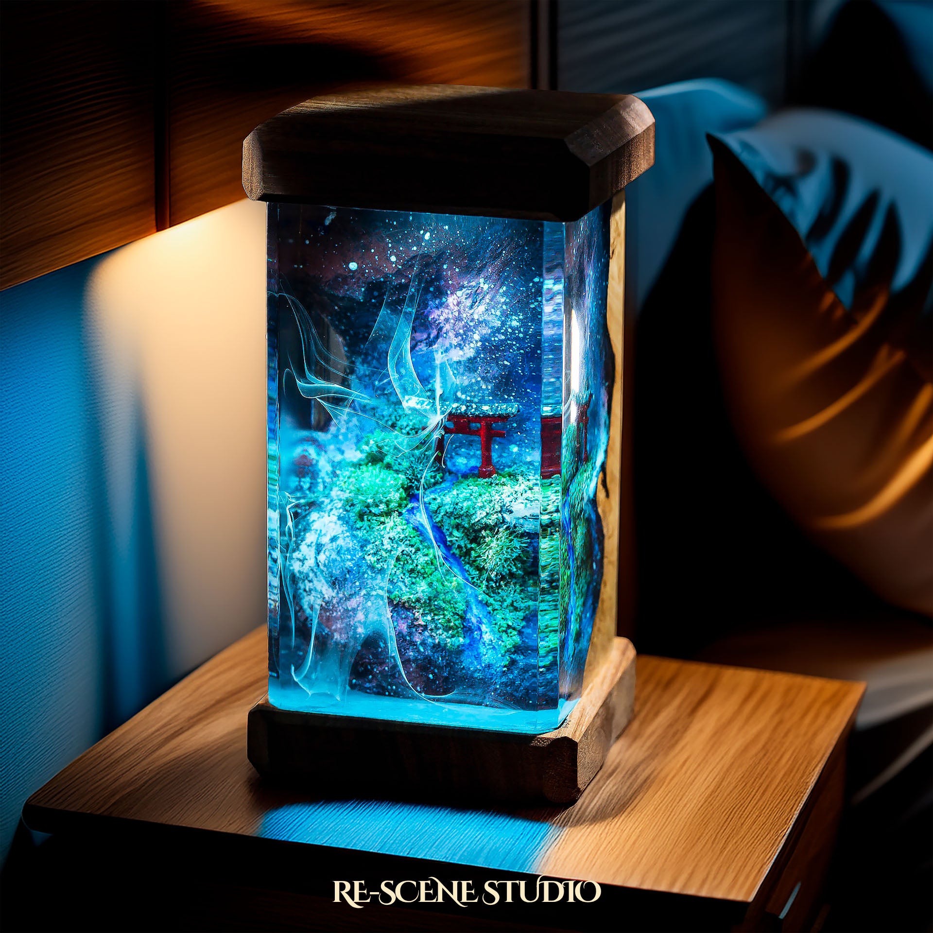 Torii Gate Galaxy Resin Lamp – Japanese Zen Night Light, Epoxy Art