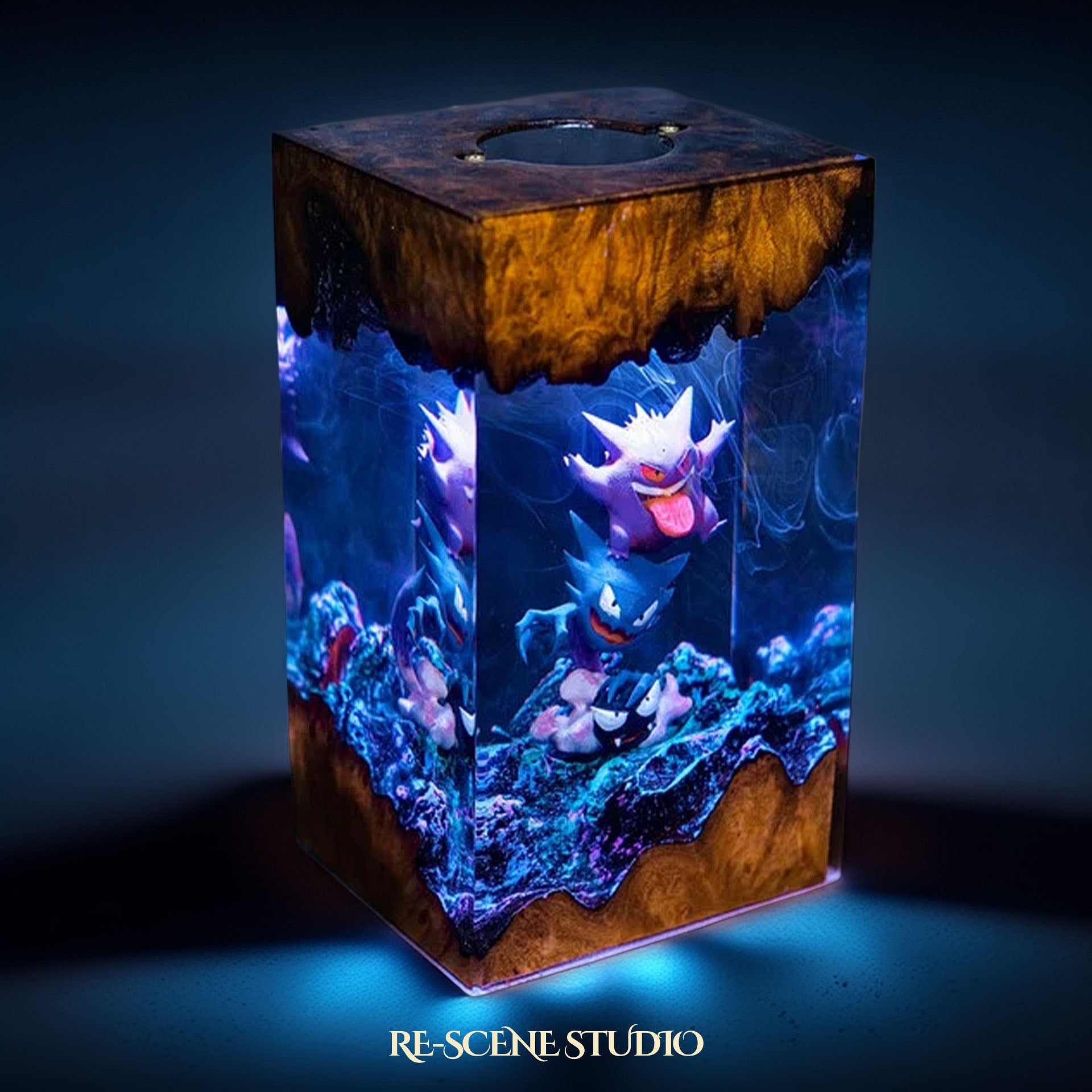 Shadow Phantom Resin Lamp — Closeup Detail | Original Epoxy Resin Sculpture with Built-in LED Glow
